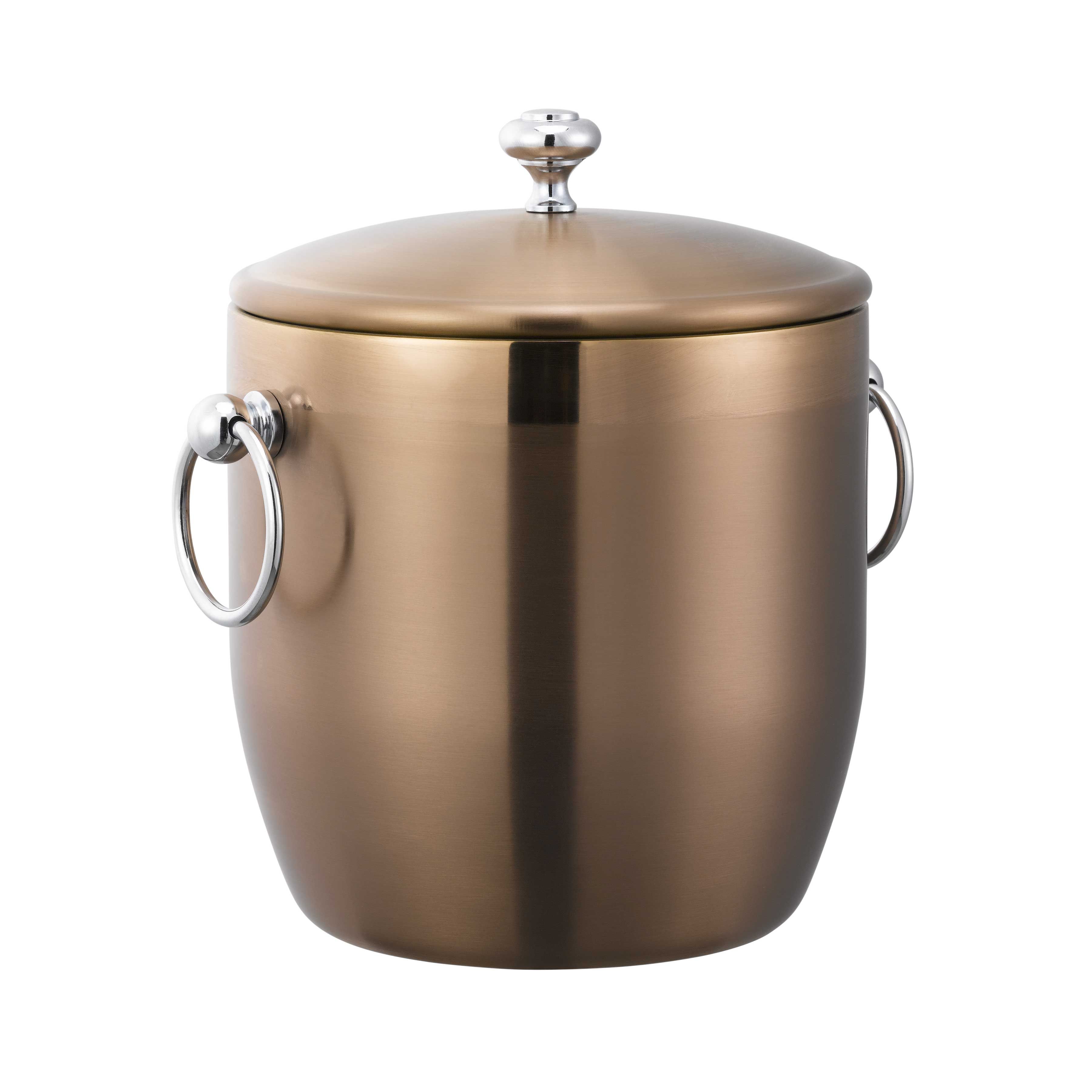 Service Ideas Elite Rose Gold Double Wall Stainless Ice Bucket With Drip Disk And Tongs, 3-liter Capacity