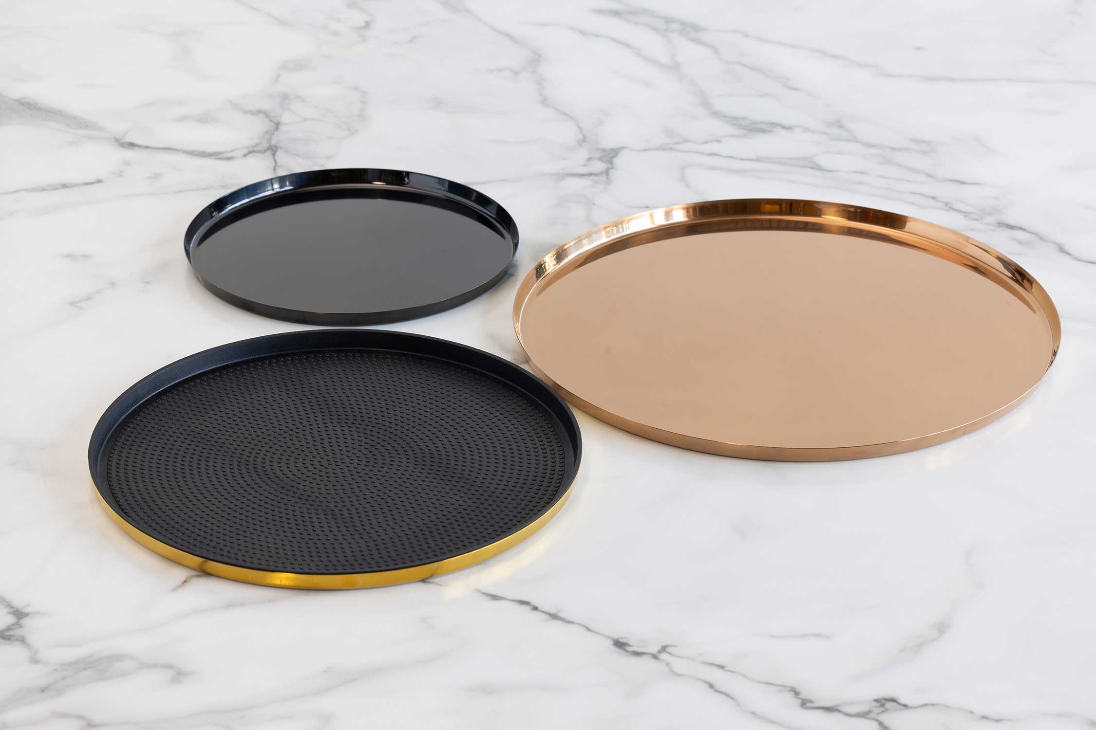Service Ideas Black Onyx Modern Edge Large Round Serving Tray, 14 inch Width x 0.75 inch Height
