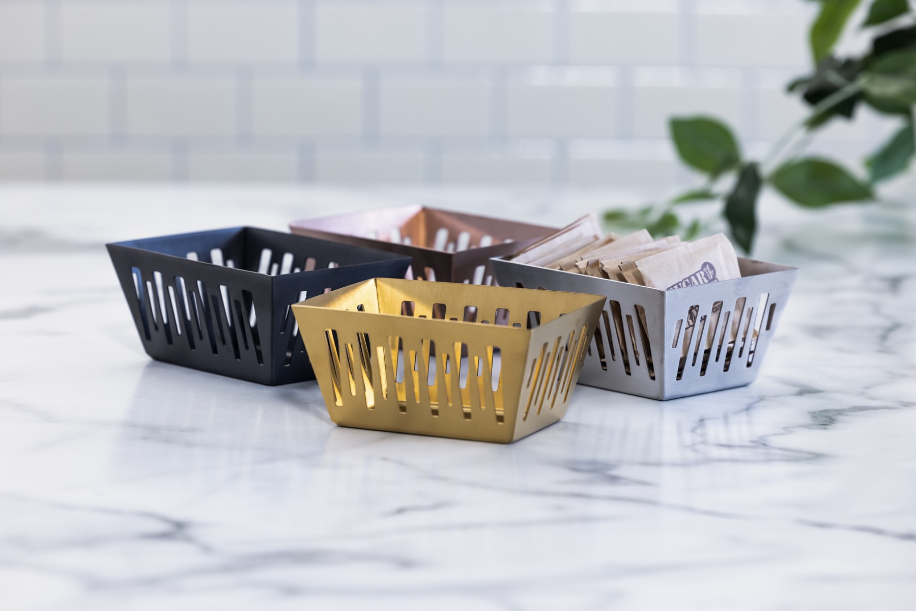 Service Ideas Mod18 Deco Brushed Stainless Sugar Packet Holder, 3 inch x 2.625 inch