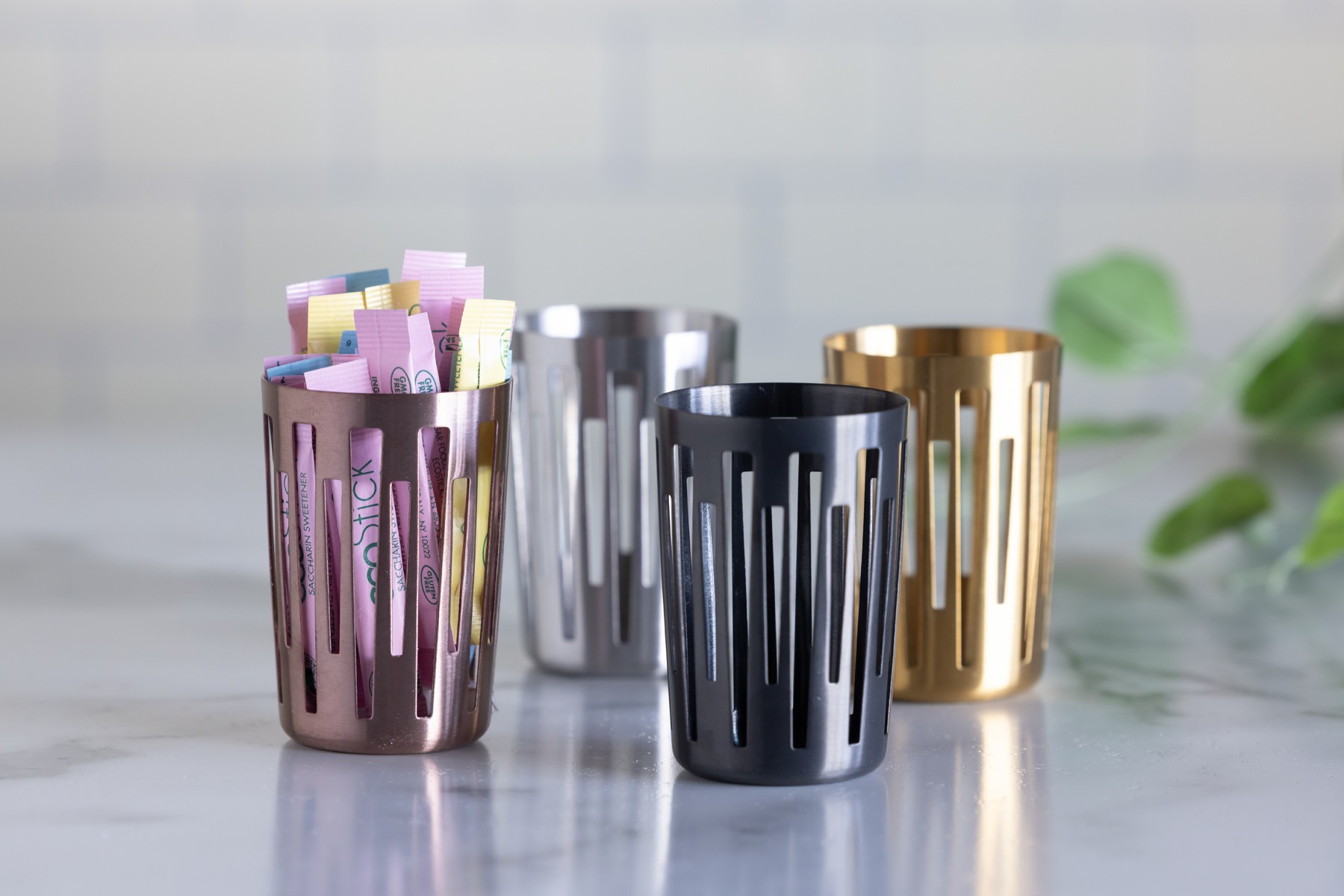 Service Ideas Mod18 Deco Brushed Stainless Sugar Stick Holder, 3 inch Width x 2.625 inch Height