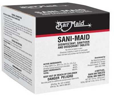 Bar Maid Disinfectant Sanitizer And Deodorant Tablet, 200 Count -- 4 Per Case