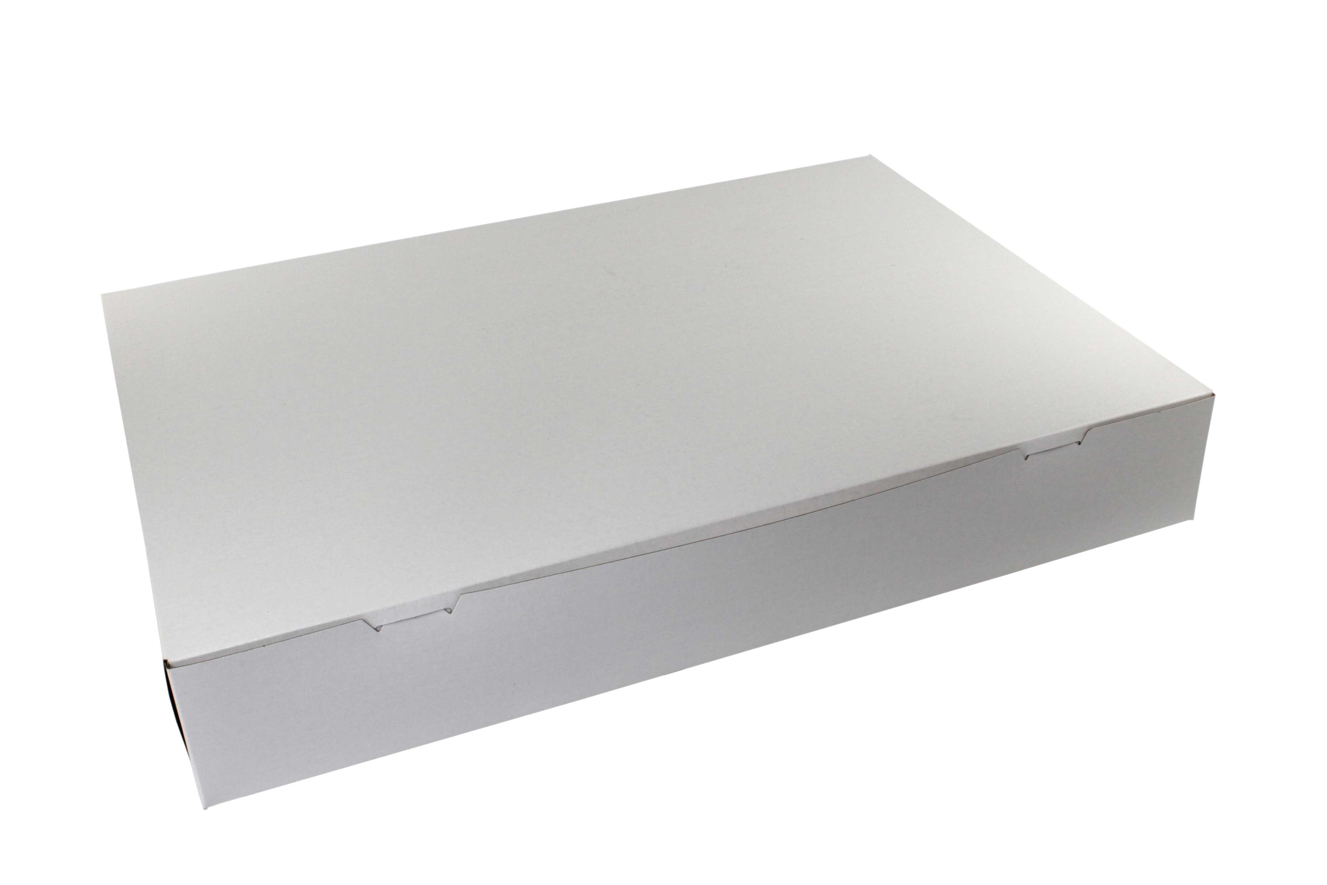 Boxit Lock Corner One Piece White Bakery Box, 25.875 x 18 3/8 x 3.875 inch -- 25 per case.