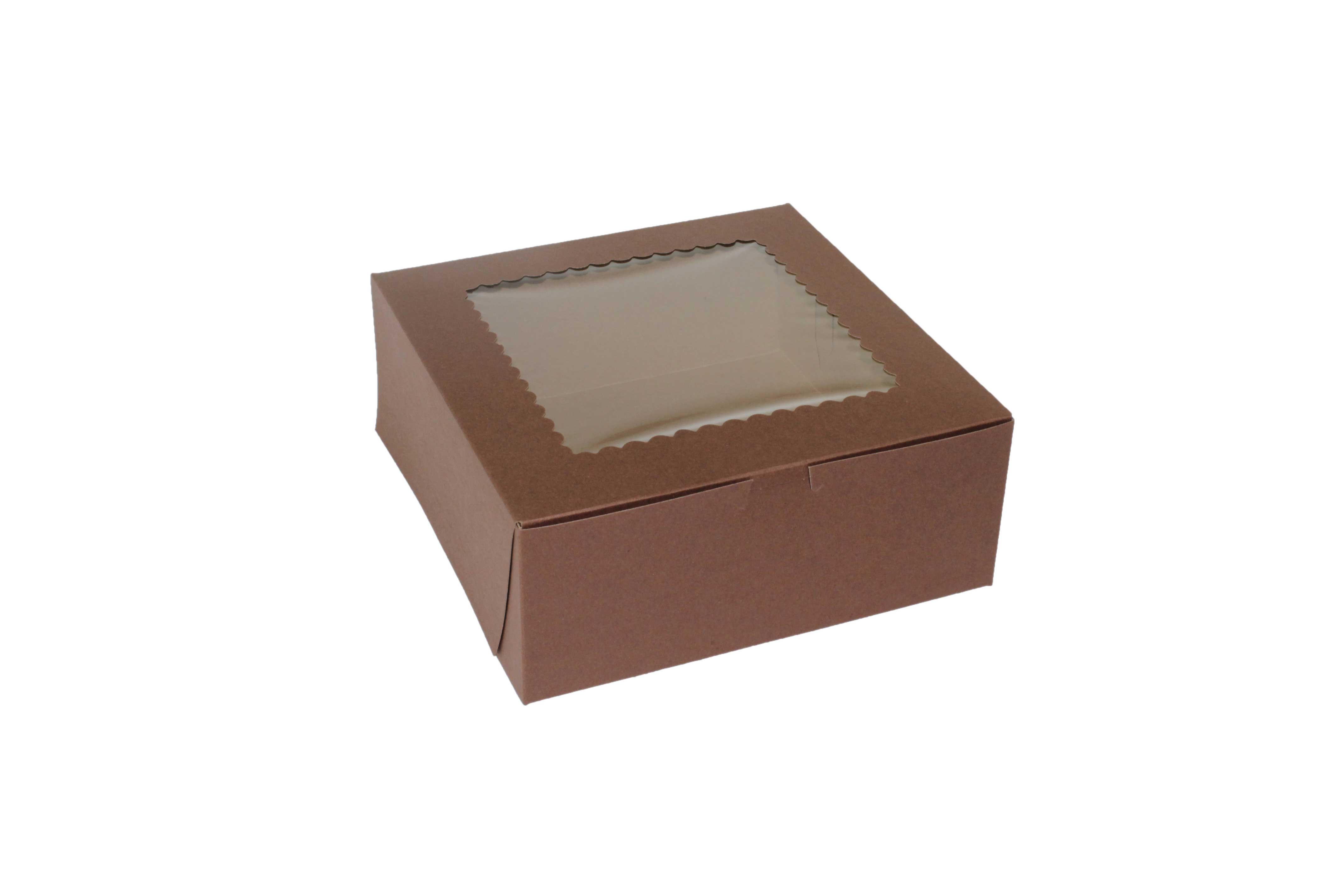 Boxit Windowed Chocolate Lock Corner One Piece Cupcake Box, 10 x 10 x 4 inch -- 100 per case.