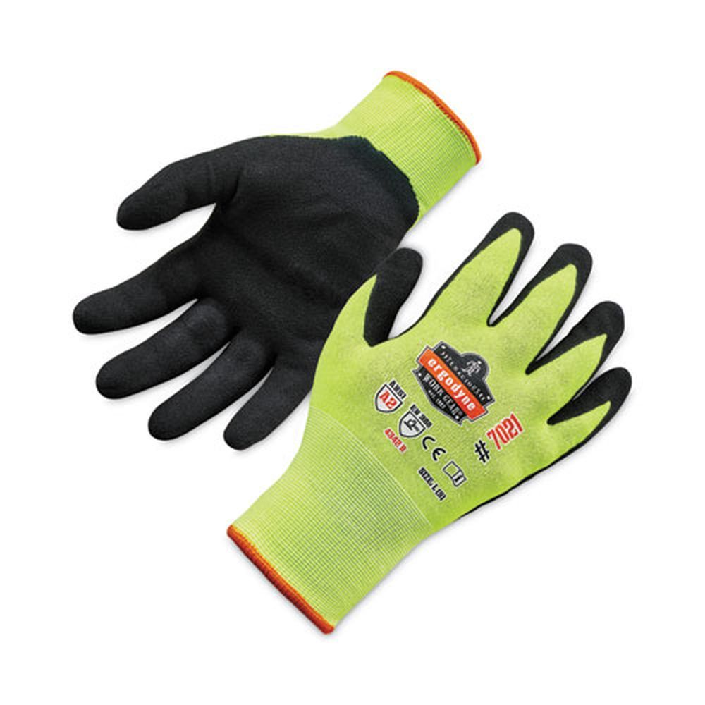 Ergodyne Proflex 7021 Lime Large Hi-vis Nitrile Coated Cut Resistant Gloves