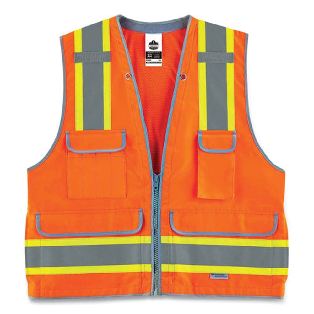 ergodyne GloWear 8254HDZ Polyester Small and Medium Orange Class 2 Heavy Duty Surveyors Zipper Vest