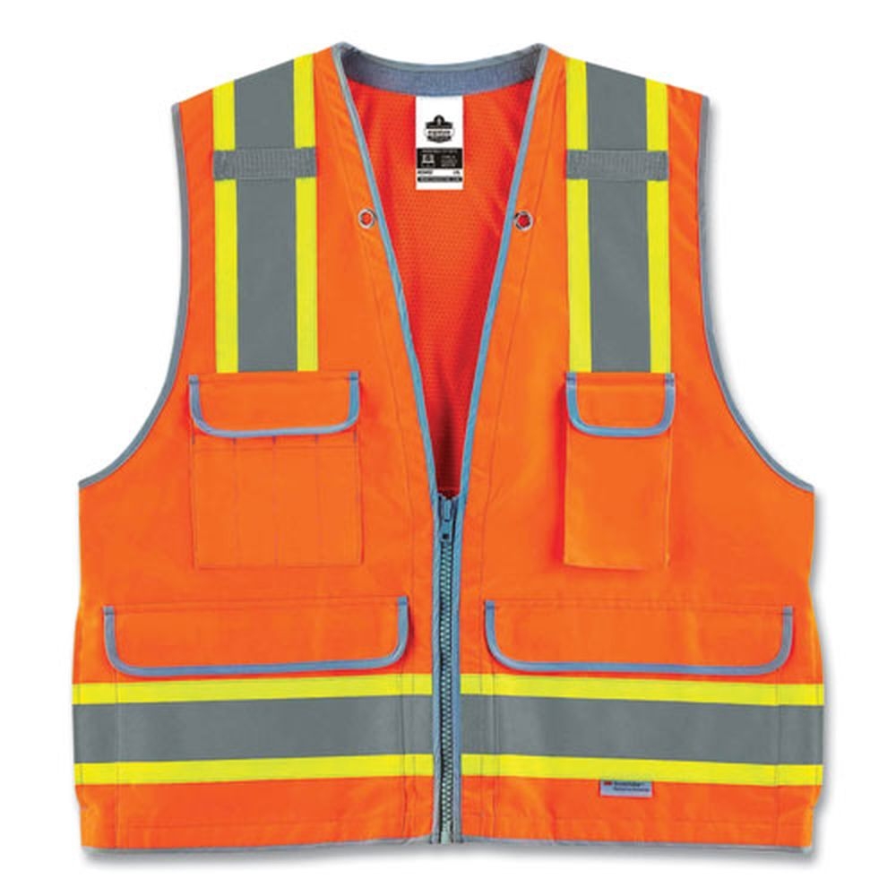 ergodyne GloWear 8254HDZ Polyester Large and Extra Large Orange Class 2 Heavy Duty Surveyors Zipper Vest