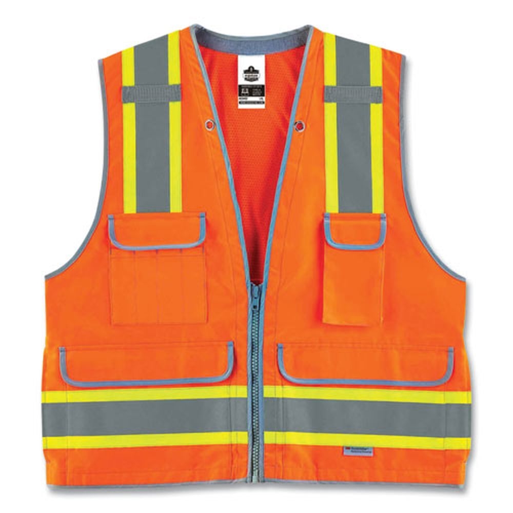 ergodyne GloWear 8254HDZ Polyester 2X Large and 3X Large Orange Class 2 Heavy Duty Surveyors Zipper Vest