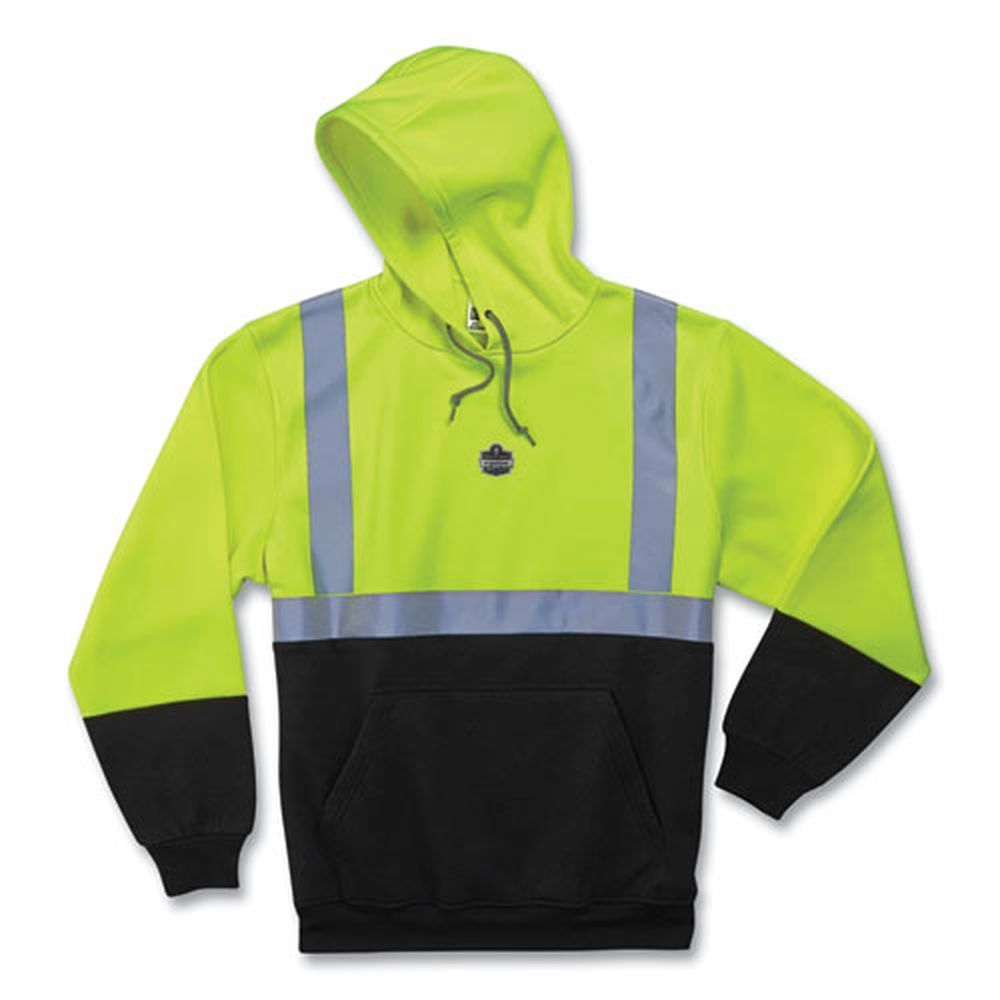 Ergodyne Glowear 8293 Polar Fleece Medium Lime Hi-vis Class 2 Hooded Sweatshirt Black Bottom