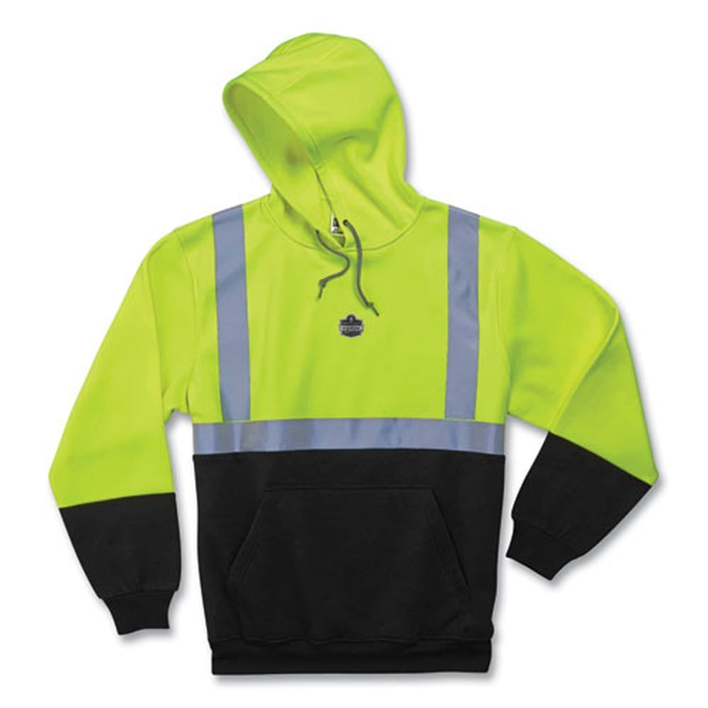 Ergodyne Glowear 8293 Polar Fleece Large Lime Hi-vis Class 2 Hooded Sweatshirt Black Bottom