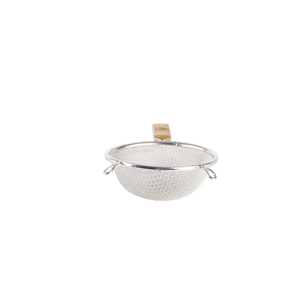 Tablecraft Tin Plated Fine Double Mesh Strainer With Wood Handle, 6.25 Inch Dia.