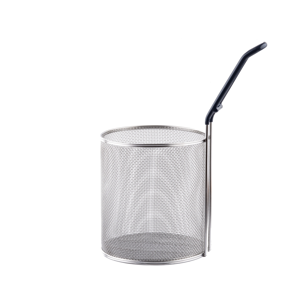 Tablecraft 18/8 Stainless Steel Large Round Pasta Basket with Blue Cool Touch Vinyl Handle, 6.5 x 6.5 x 7 inch -- 2 per case