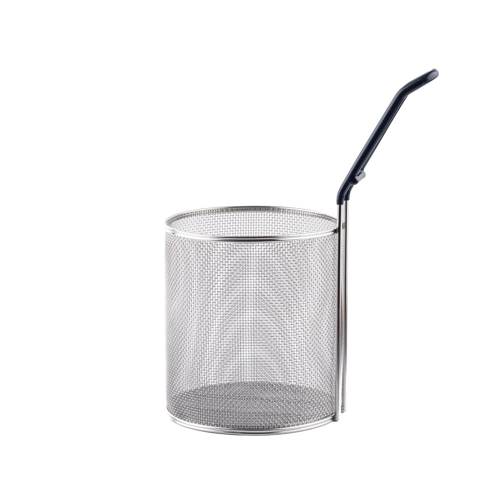 Tablecraft 18/8 Stainless Steel Large Round Pasta Basket With Blue Cool Touch Vinyl Handle, 6.5 X 6.5 X 7 Inch -- 2 Per Case