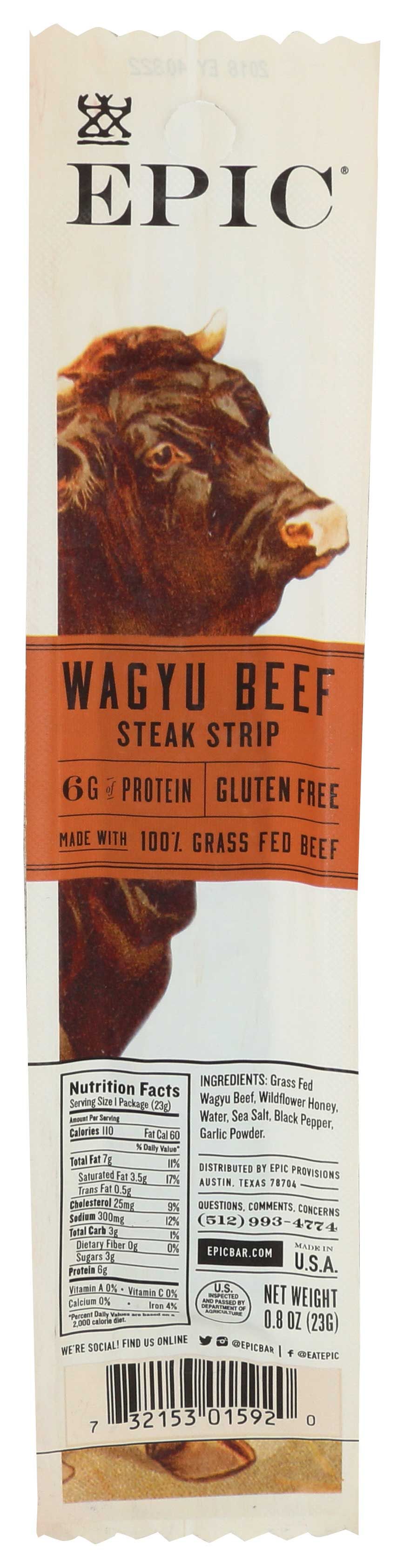 Epic Wagyu Beef Steak Strips, 0.8 Ounce -- 20 Per Case