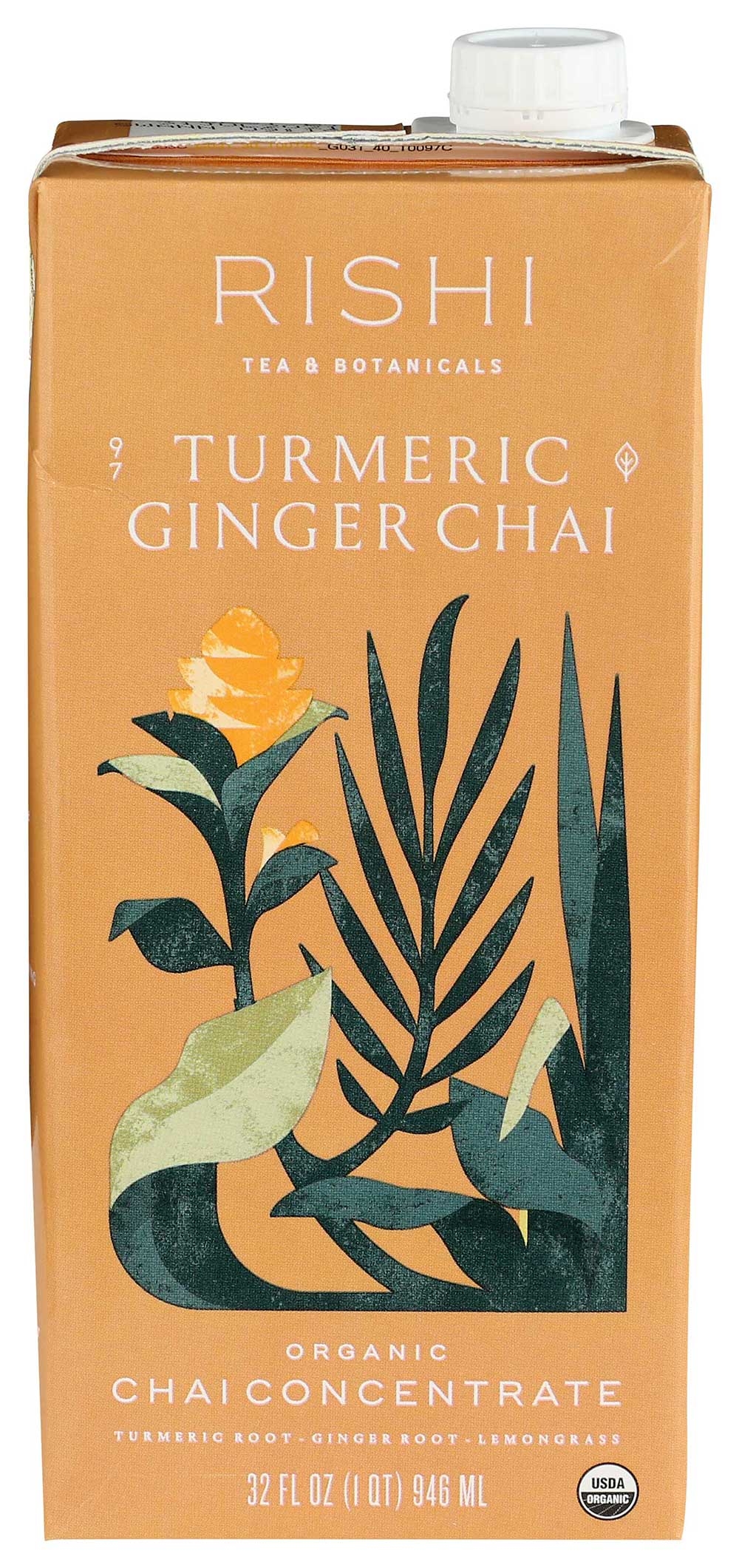 Rishi Organic Turmeric Ginger Chai Concentrated Tea, 32 Fluid Ounce -- 12 per case.