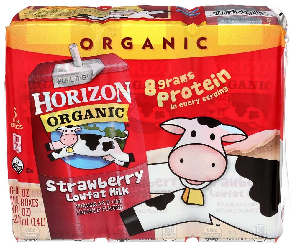 Horizon Organic Strawberry Low Fat Milk, 8 Fluid Ounce - 6 count per pack -- 3 packs per case