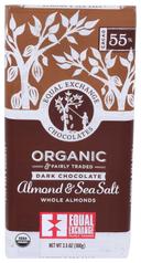 Equal Exchange Organic Almond and Sea Salt Dark Chocolate Bar, 3.5 Ounce -- 10 per case