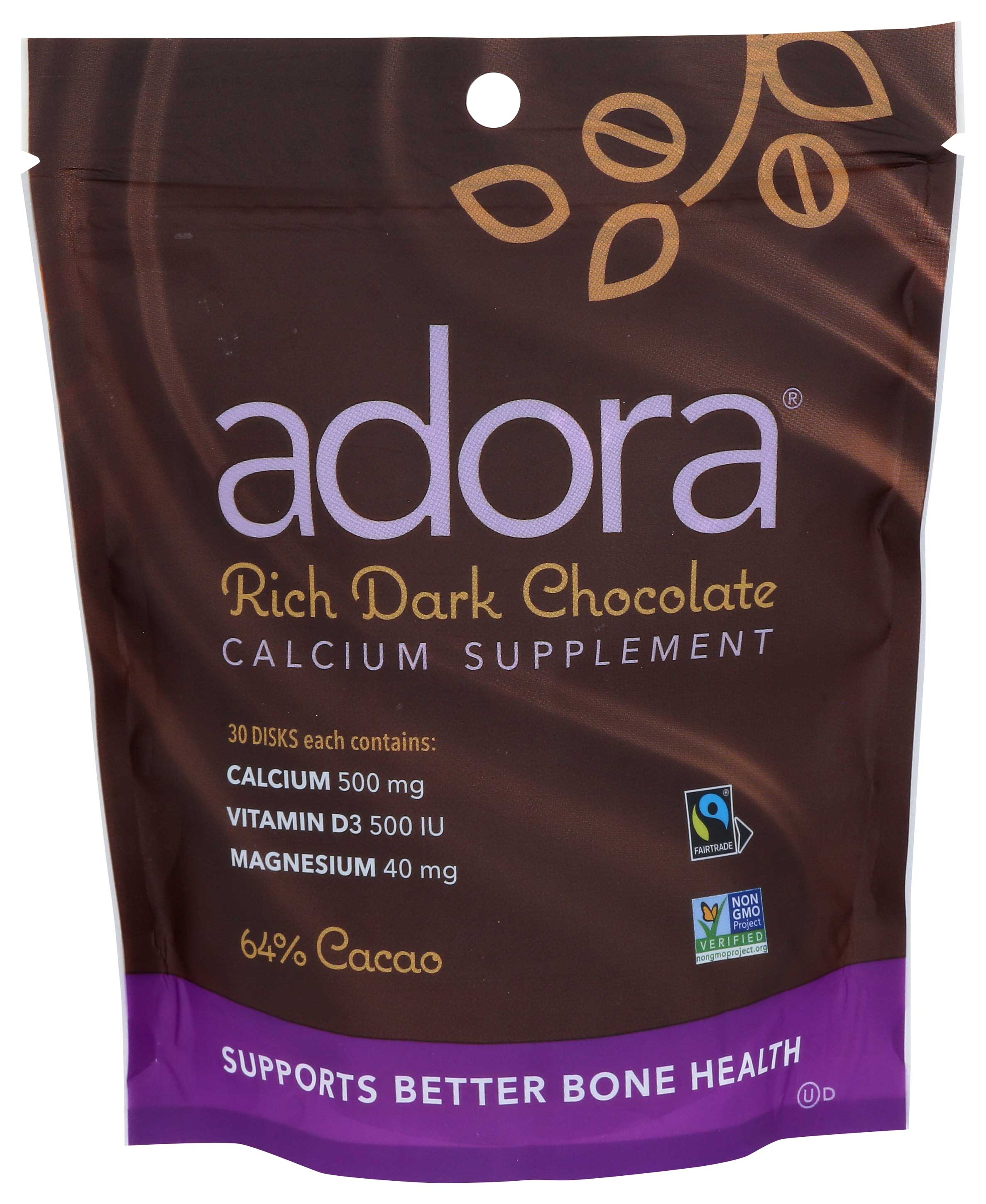 Adora Dark Chocolate Calcium Supplement Disk - 30 count per pack -- 1 each