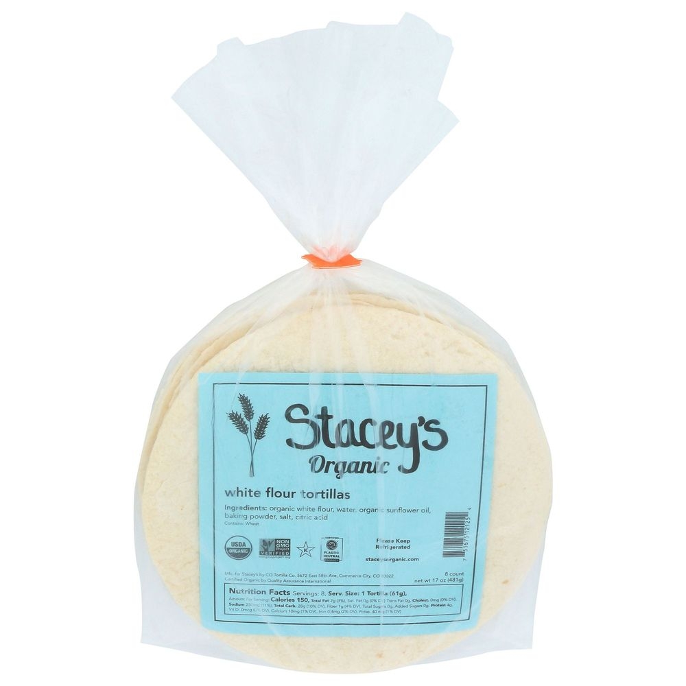 Staceys 8 inch Organic White Flour Tortillas, 17 Ounce -- 12 per case
