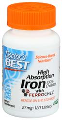 Doctors Best High Absorption Iron with Ferrochel Tablets - 120 count per pack