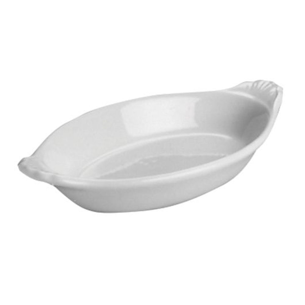 Hall China Bright White Embossed Handle Oval Au Gratin Rarebit, 8 Ounce Capacity -- 24 Per Case