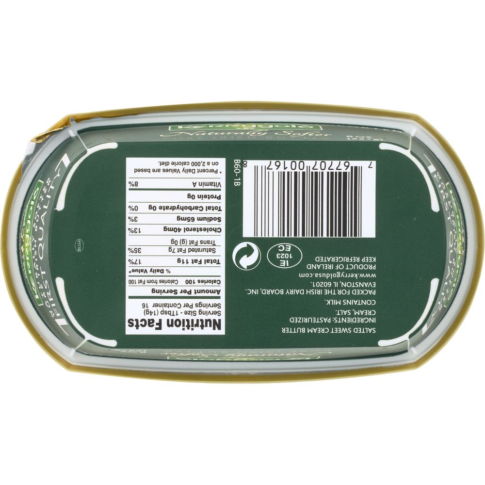 Kerrygold Naturally Softer Pure Irish Butter, 8 Ounce Tub -- 16 per case.