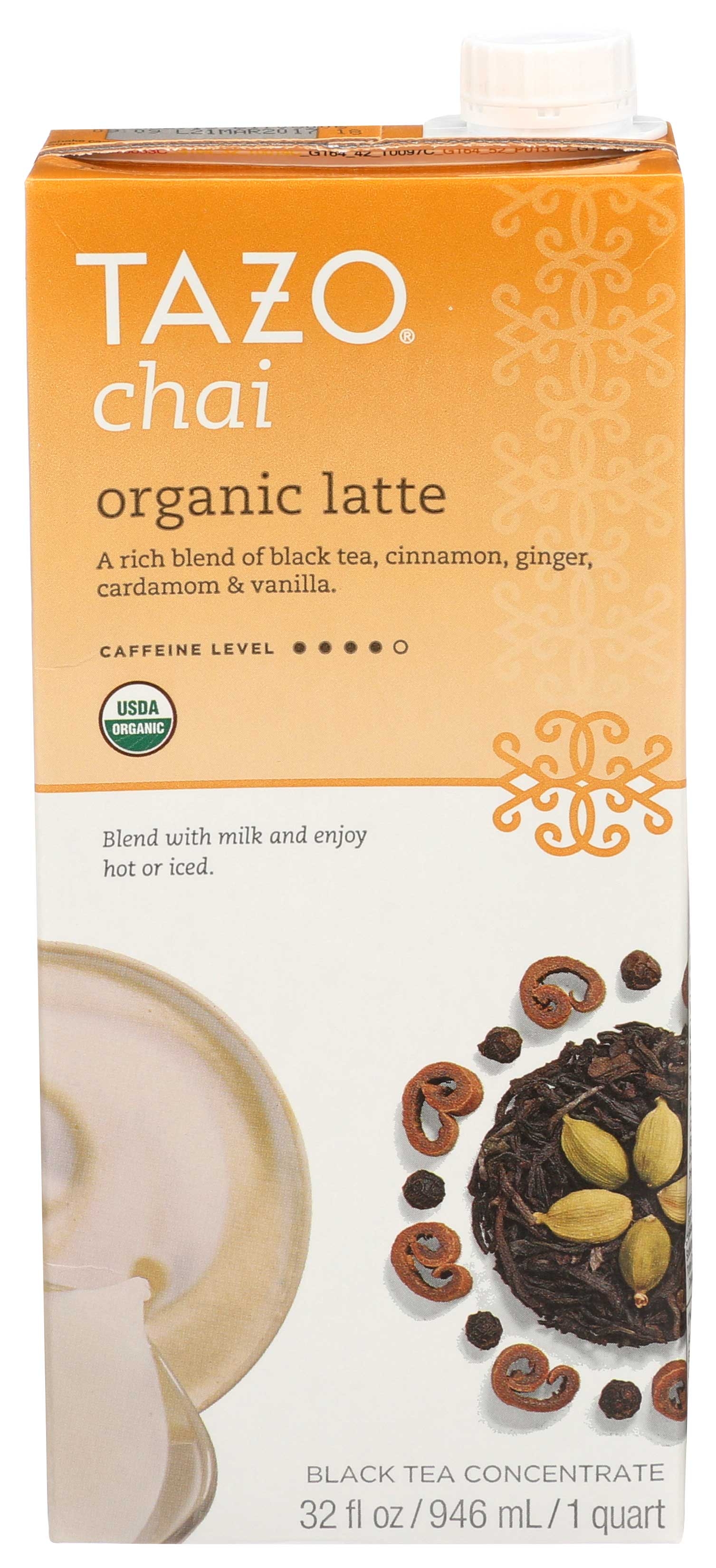 Tazo Latte Concentrate Organic Chai Tea, 32 Ounce -- 6 per case.