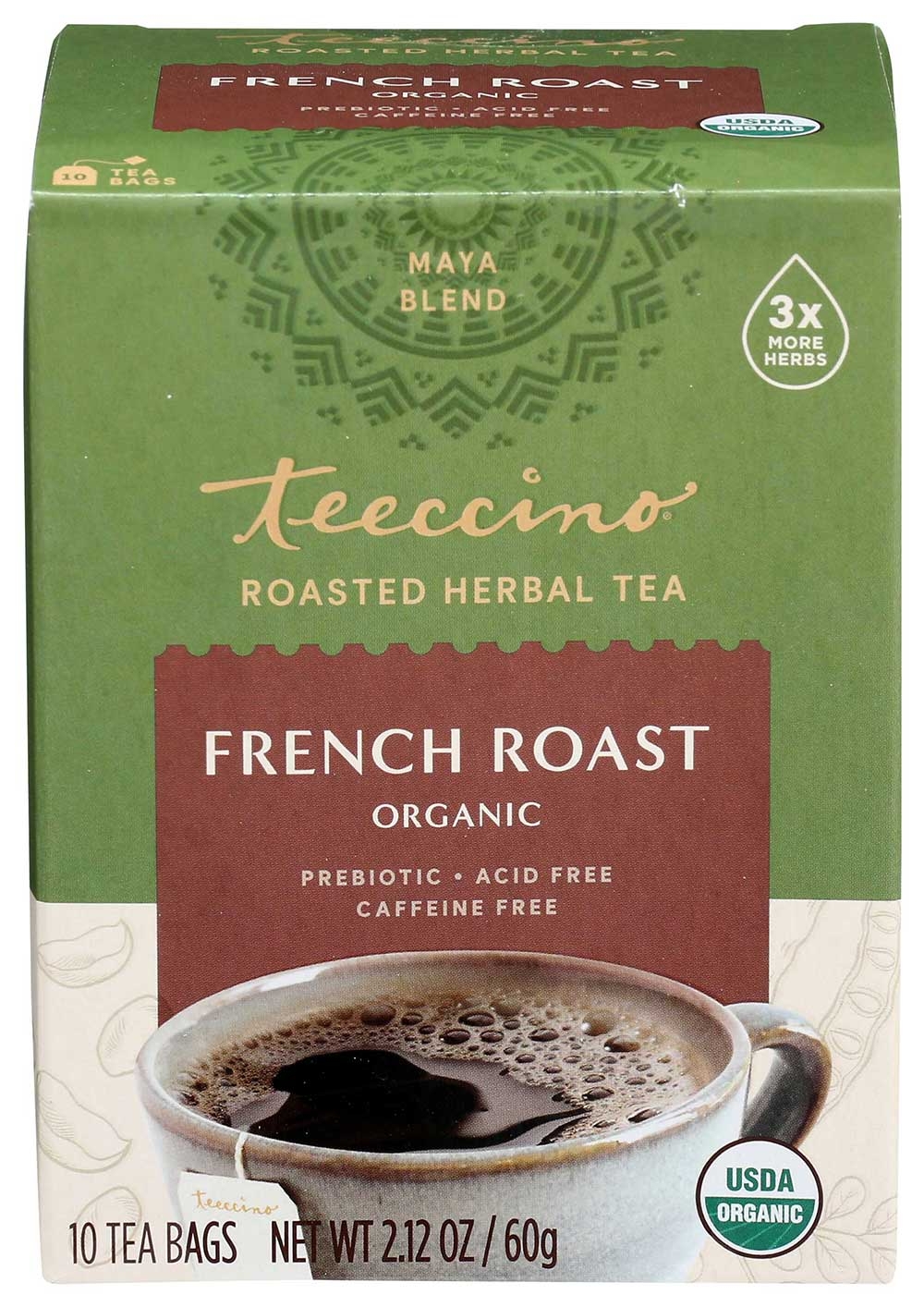 Teeccino Organic French Roast Herbal Coffee - 10 tee bags per pack -- 6 packs per case.
