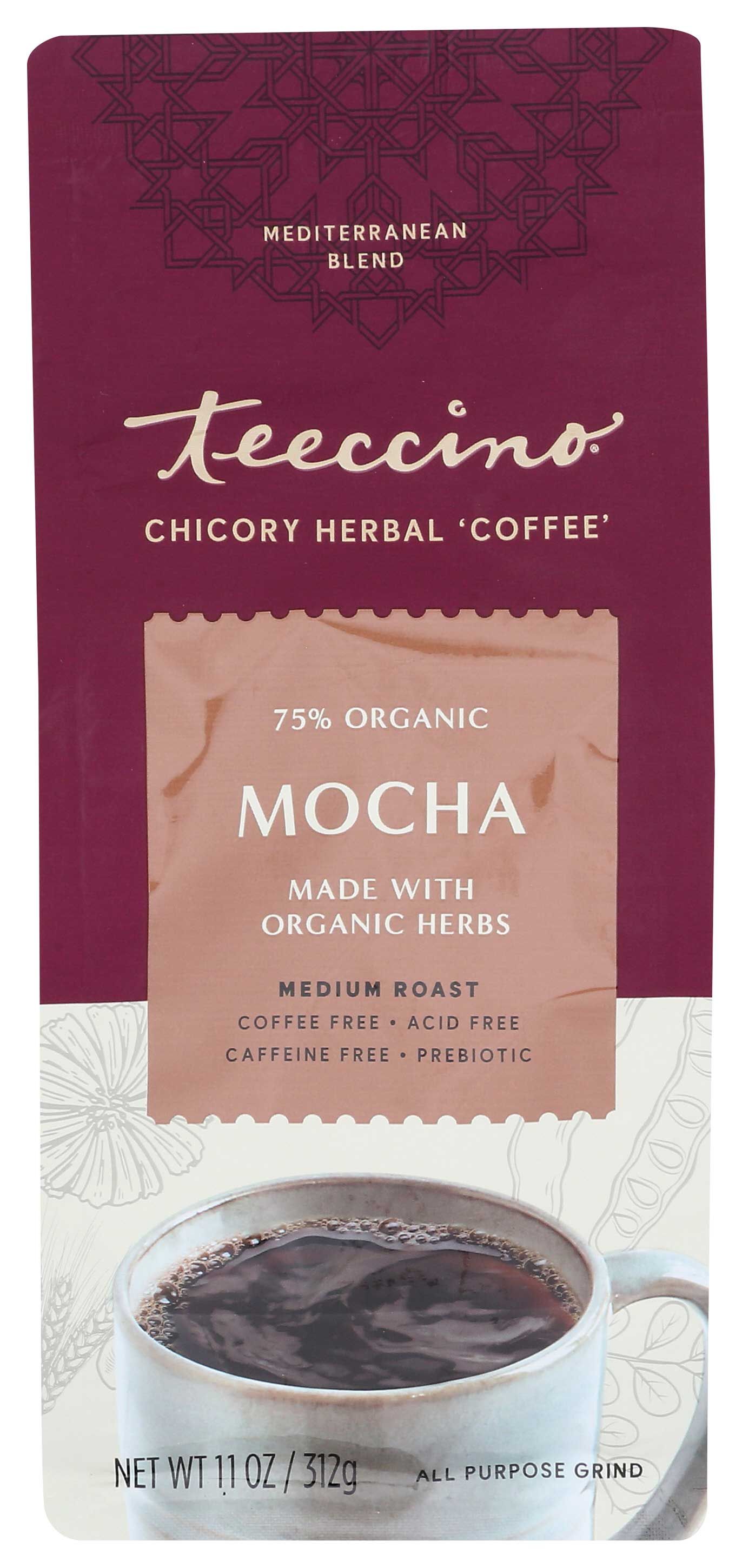 Teeccino Organic Medium Roast Mocha Herbal Coffee, 11 Ounce -- 6 Per Case