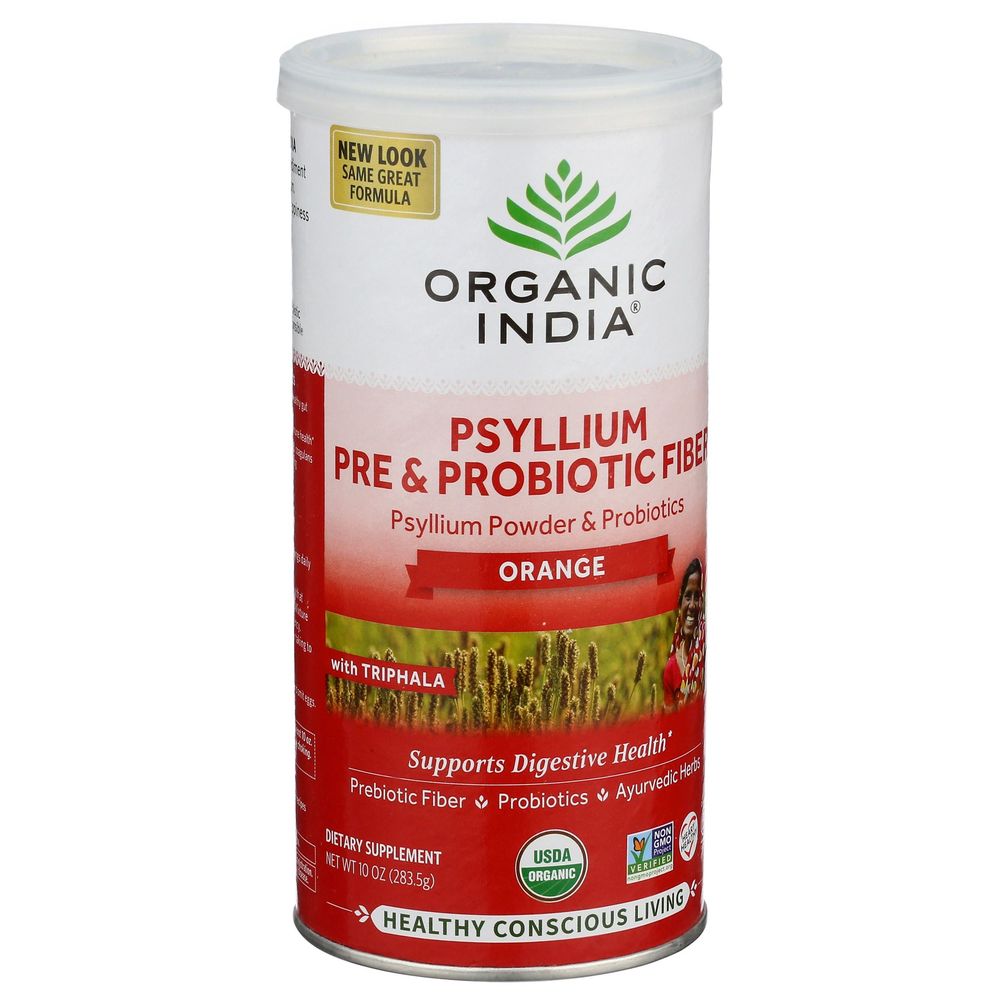 Organic India Orange Psyllium Pre and Probiotic Fiber Powder, 10 Ounce