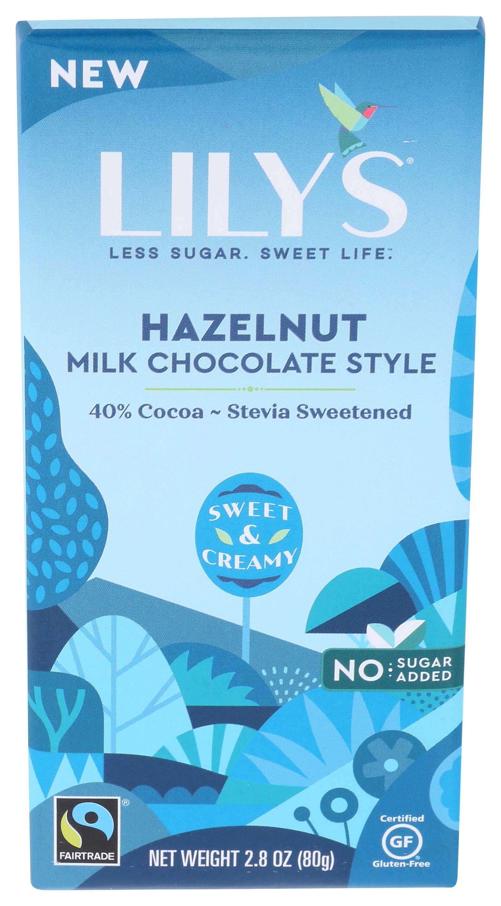 Lily's Sweets 40 Percent Cocoa Hazelnut Milk Chocolate Bar, 2.8 Ounce -- 12 Per Case