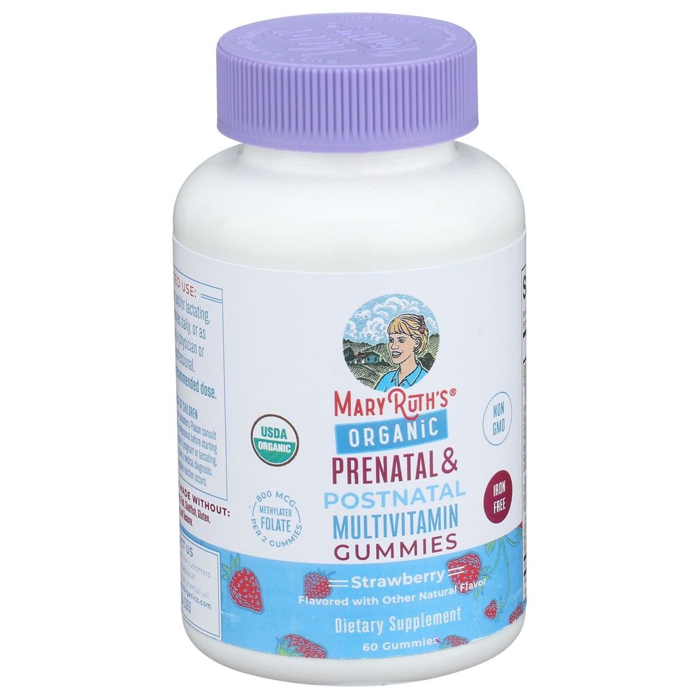 Mary Ruth's Organic Strawberry Prenatal and Postnatal Multivitamin Gummies, 60 count