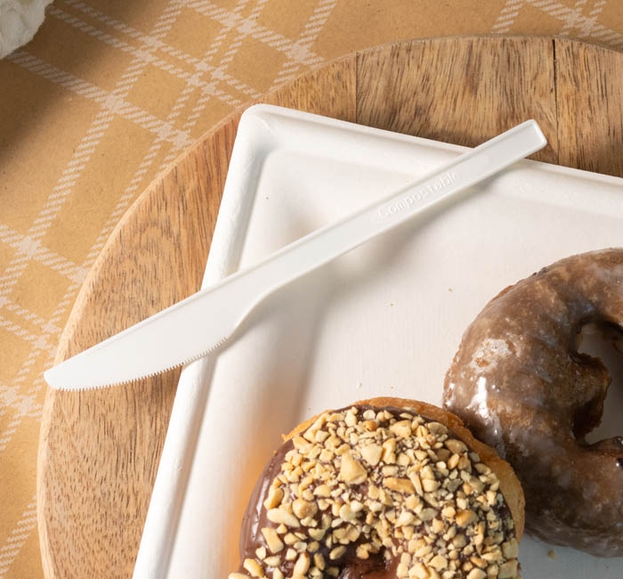 Kitch 24/7 Compostable Plastic White Knives, 6.4 inch -- 1000 per case