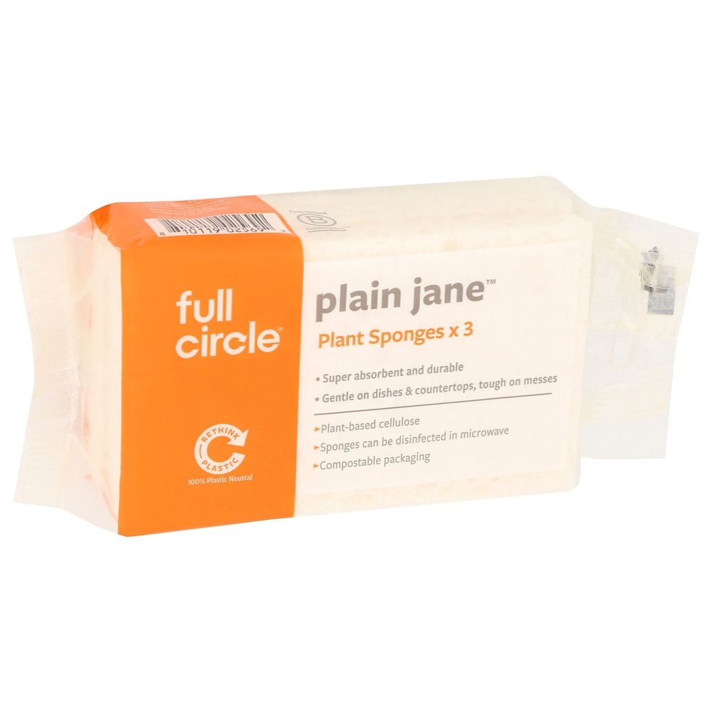 Full Circle Plain Jane Plant-based Cellulose Sponge, 3 Count -- 6 Per Case