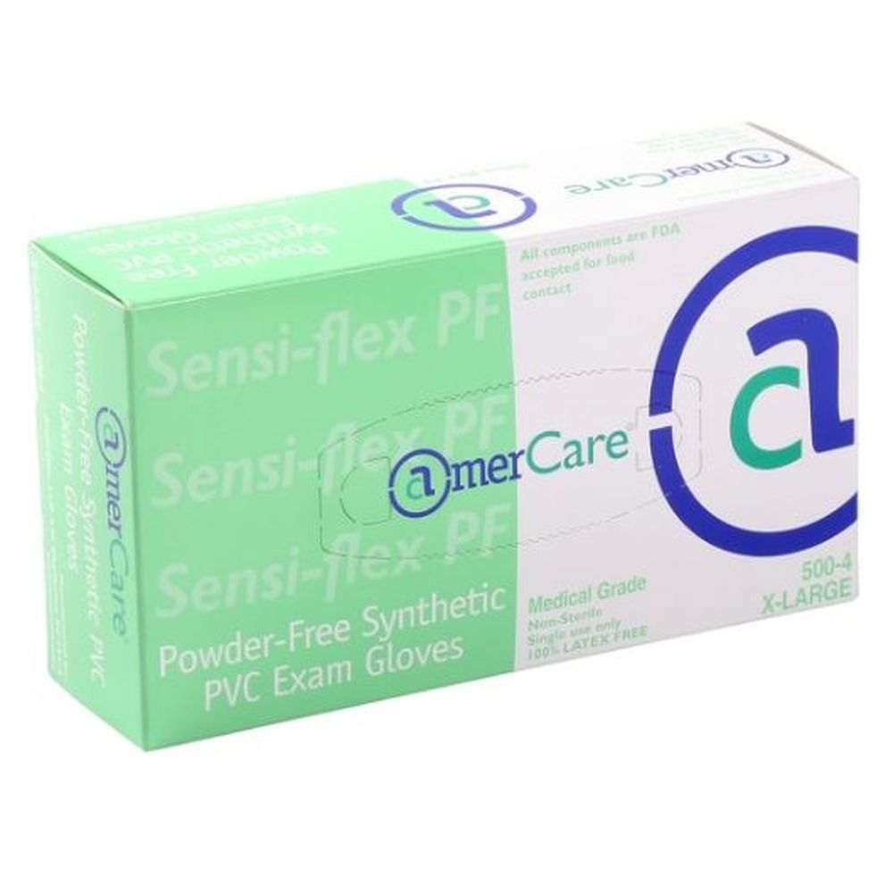 AmerCareRoyal Extra Large Clear Powder Free Sensi Flex Synthetic PVC Exam Gloves, 1000 count