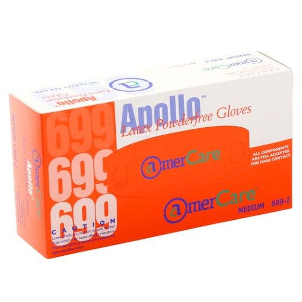 Amercareroyal Medium Natural White Powder Free Apollo Latex Gloves, 100 Count -- 10 Per Case