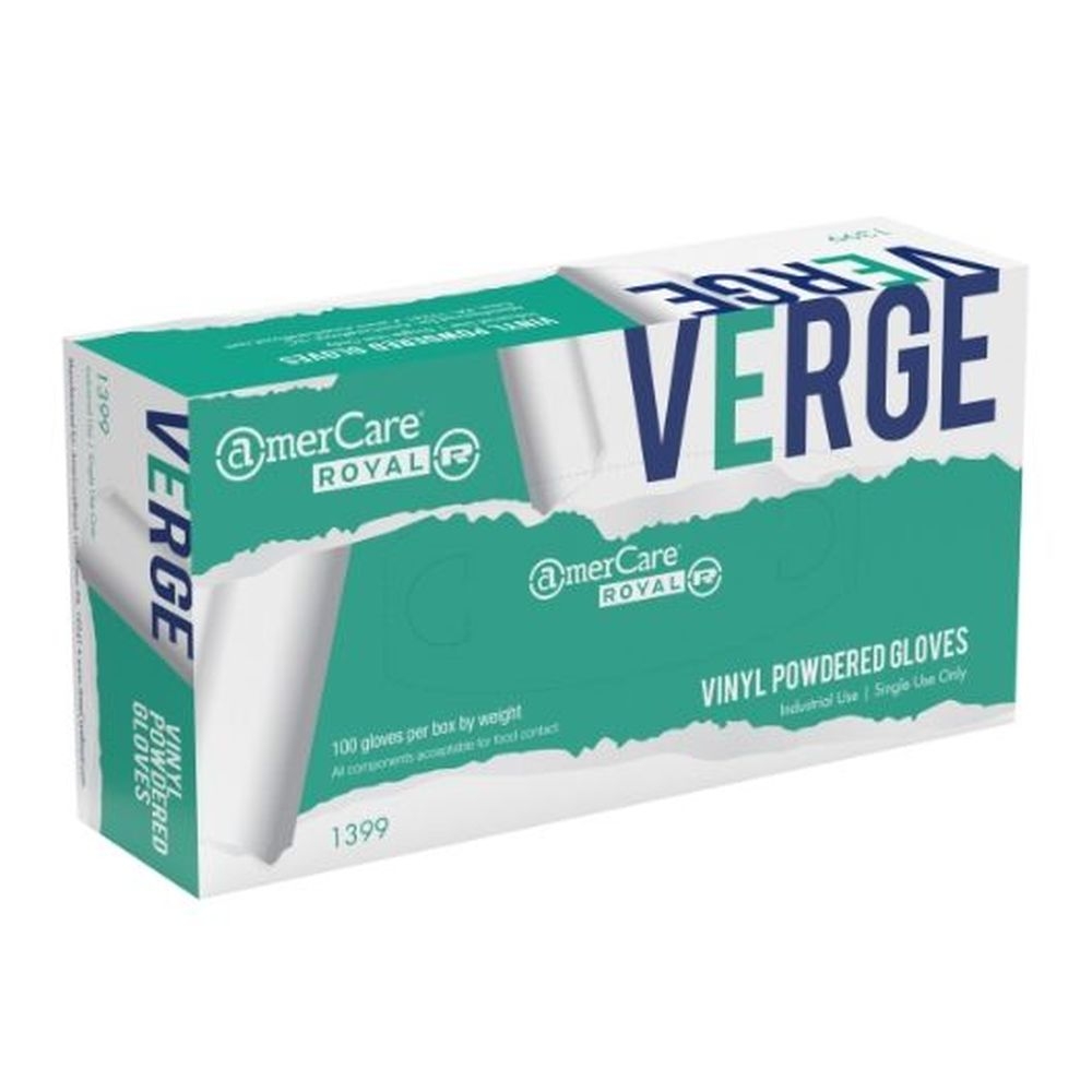 AmerCareRoyal Medium Clear Powdered Verge Vinyl Gloves, 1000 count
