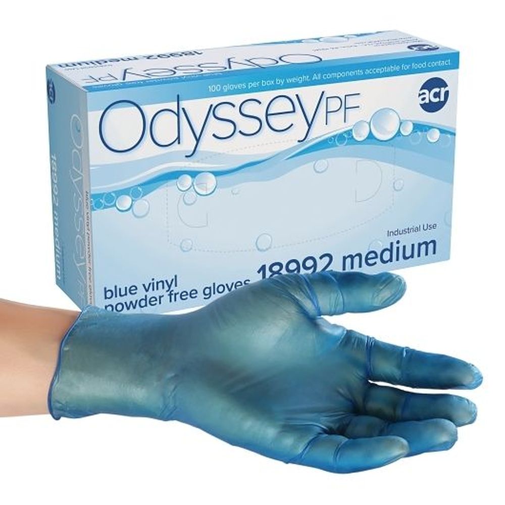AmerCareRoyal Medium Transparent Blue Powder Free Odyssey Vinyl Gloves, 100 count -- 10 per case