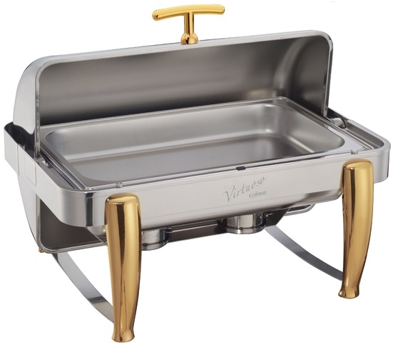Winco Virtuoso Stainless Steel Extra Heavyweight Roll Top Full Size Chafer, 8 Quart