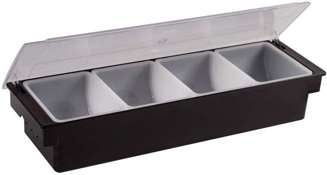 Winco Black Plastic Base 4 Compartment Condiment Holder, 19 3/8 x 6 1/4 x 3 3/4 inch