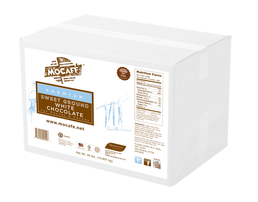 Mocafe Sweet Ground White Chocolate, 30 Pound.