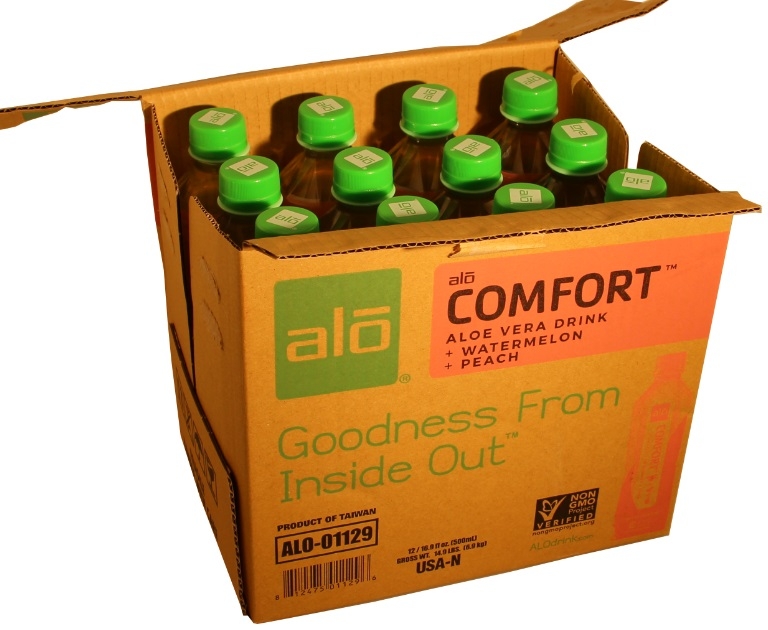 Alo Comfort Watermelon and Peach Aloe Vera Juice Drink, 16.9 Fluid Ounce -- 12 per case