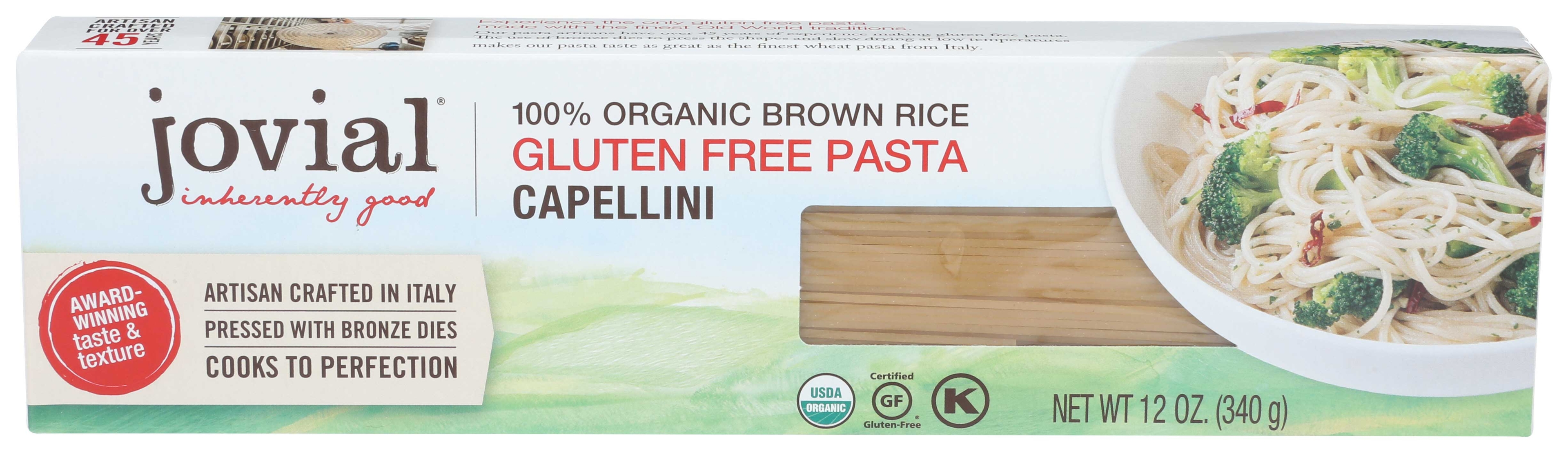 Jovial Organic Brown Rice Capellini Pasta, 12 Ounce -- 12 per case.