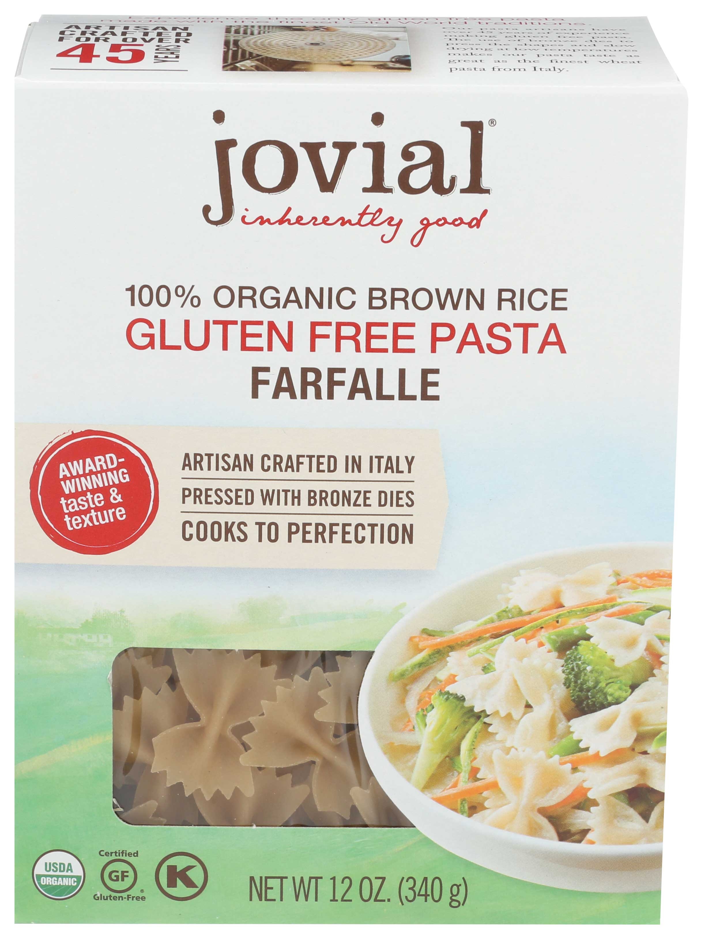 Jovial Organic Brown Rice Farfalle Pasta, 12 Ounce -- 12 per case.