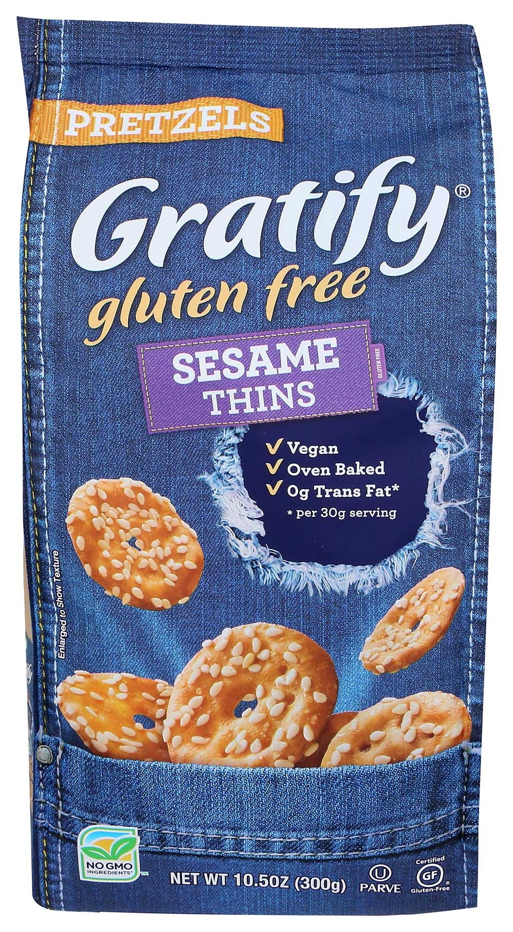 Gratify Gluten Free Sesame Seed Pretzel Thins, 10.5 Ounce -- 6 per case.