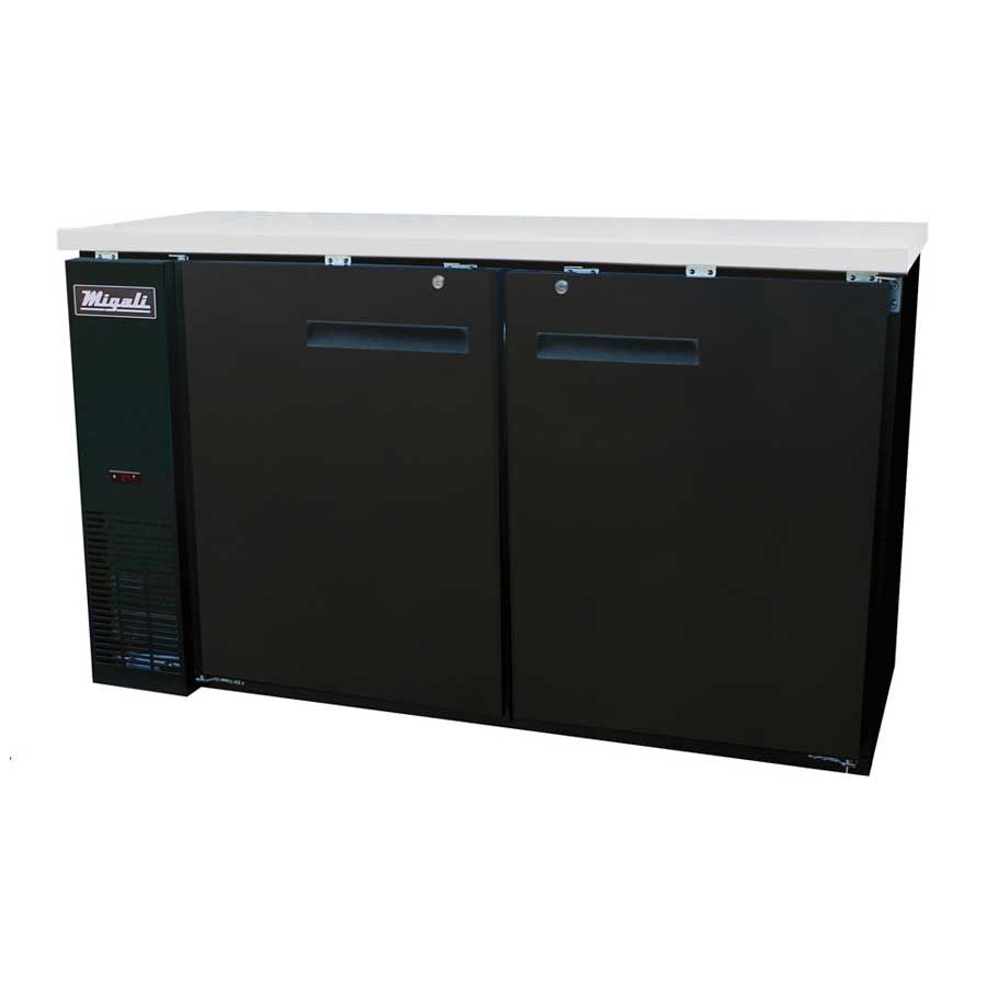 Migali 2 Solid Door Back Bar Refrigerator With 4 Shelves, 60.8 Inch Width X 24.4 Inch Depth X 35.75 Inch Height