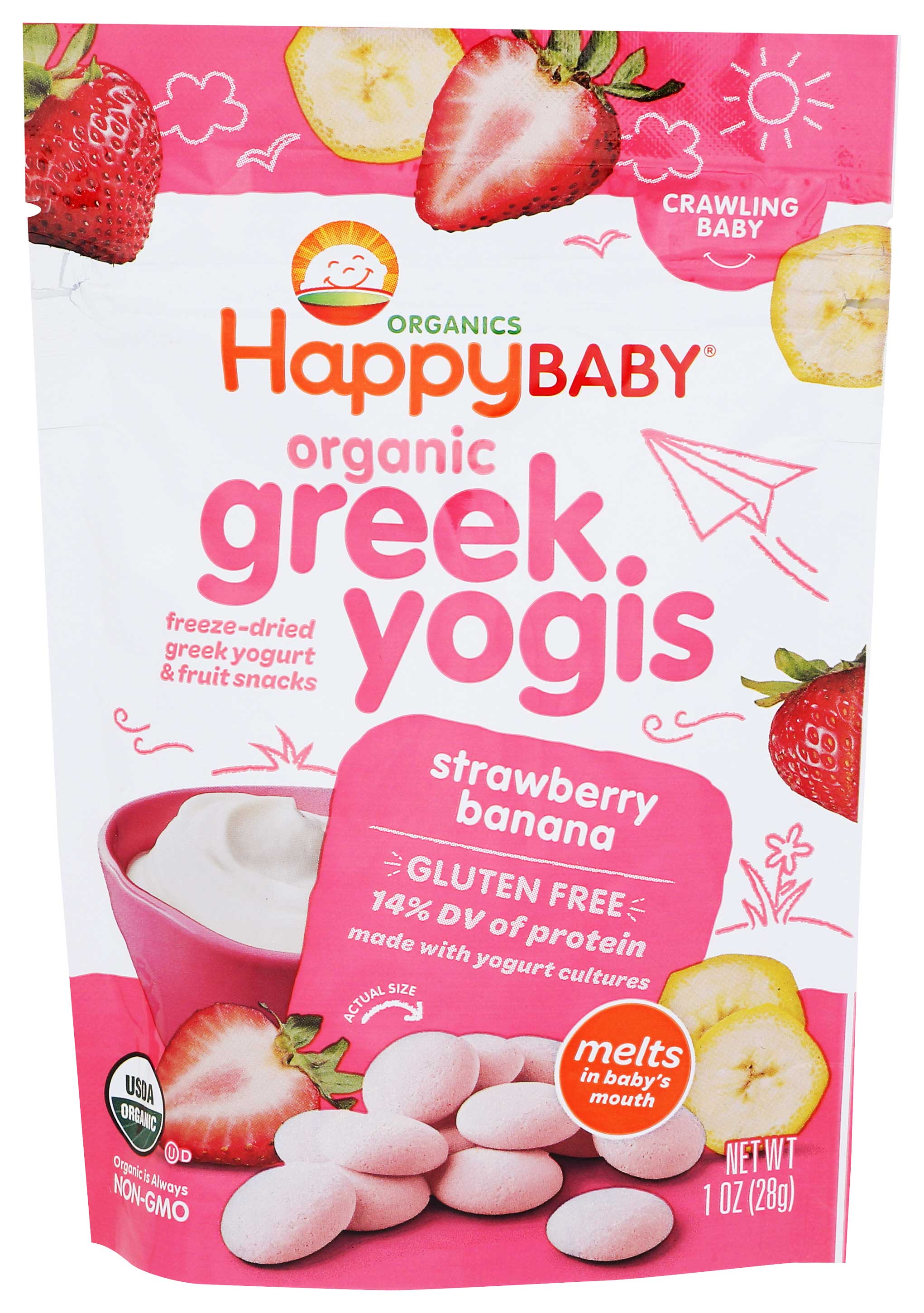 Happy Baby Yogis Organic Strawberry Banana Greek Yogurt Melts, 1 Ounce -- 8 Per Case