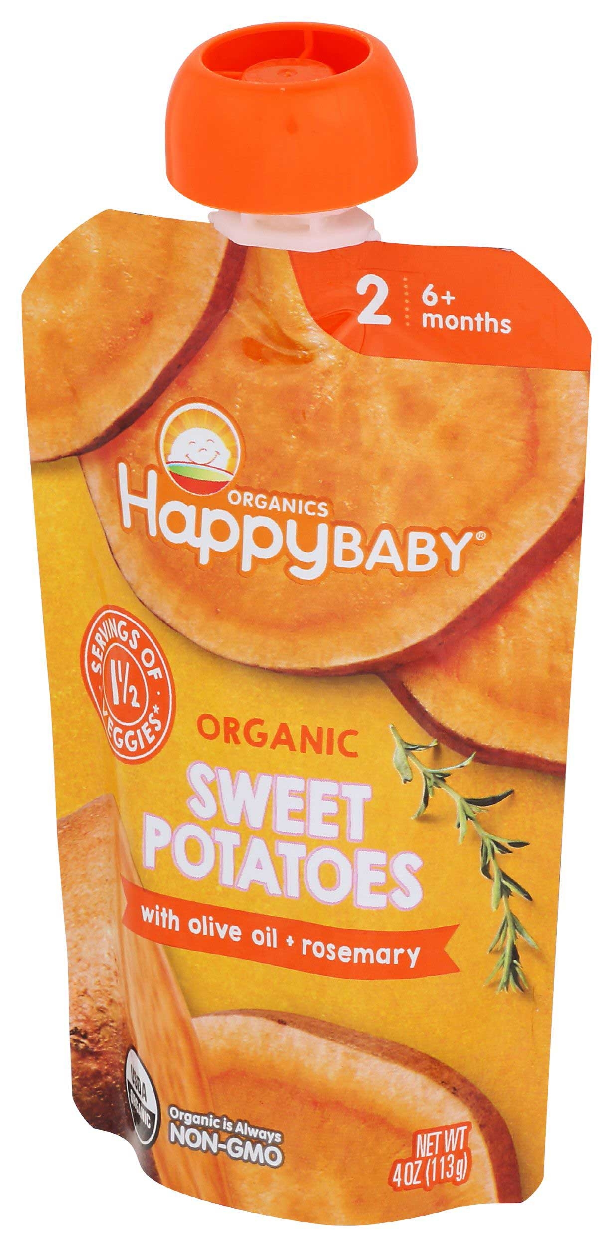 Happy Baby Organics Sweet Potatoes with Olive Oil Plus Rosemary Baby Food for Stage 2, 4 Ounce -- 16 per case