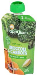 Happy Baby Organics Broccoli and Carrots with Olive Oil Plus Garlic Baby Food for Stage 2, 4 Ounce -- 16 per case