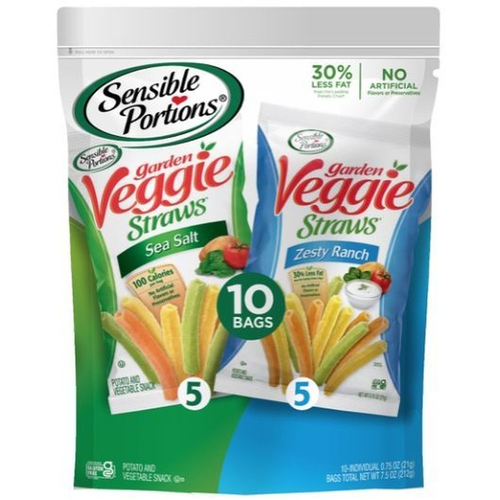 Sensible Portions Sea Salt and Zesty Ranch Veggie Straws, 10 count -- 6 per case