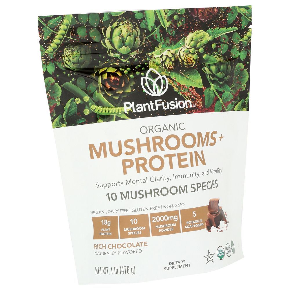 Plant Fusion Organic Rich Chocolate Mushrooms Plus Protein Powder, 15.8 Ounce